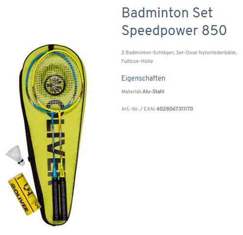 Bedmintonový set Oliver Speedpower 850